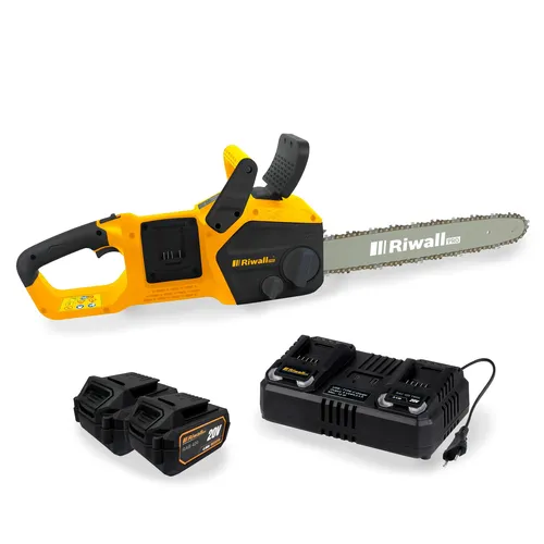 Riwall PRO RACS 4020i SET aku řetězová pila 2 x 20 V + 2x 4 Ah baterie + duální rychlonabíječka 4,5 A