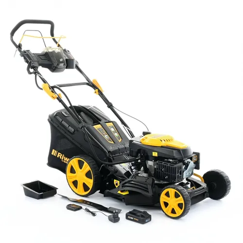 Riwall PRO RPM 4735 E multifunkční travní sekačka 4 v 1 s benzinovým motorem, pojezdem a elektrostartem