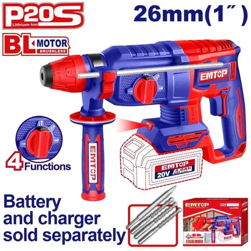 Emtop Aku vrtací a sekací kladivo 20V 26mm 2,5 J solo