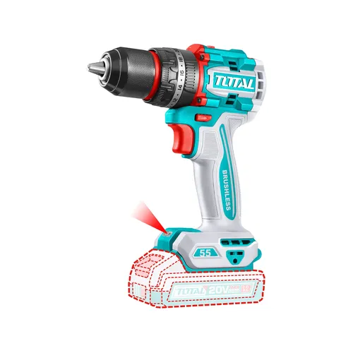 Vrtací šroubovák aku s příklepem, 20v li-ion, brushless, 2000mah, industrial, bez baterie a nabíječky TOTAL TIDLI205581