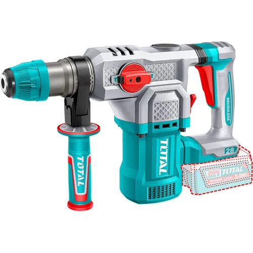 Kladivo vrtací a sekací aku, sds plus, brushless, 20v li-ion, 2000mah, 4,5j, industrial, bez baterie a nabíječky TOTAL TRHLI20286
