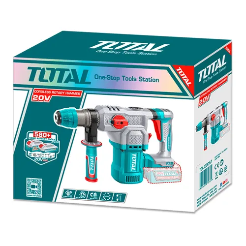 Kladivo vrtací a sekací aku, sds plus, brushless, 20v li-ion, 2000mah, 4,5j, industrial, bez baterie a nabíječky TOTAL TRHLI20286