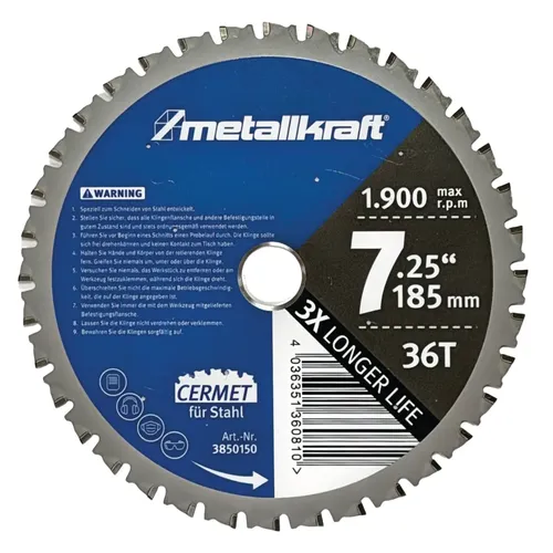 Pilový kotouč na ocel Ø 185 x 1,8/1,4 x 22 mm Z36 3850150 Metallkraft