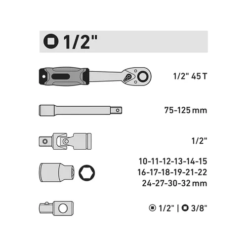 Hlavice nástrčné, sada 21ks, 1/2" EXTOL PREMIUM 8818323