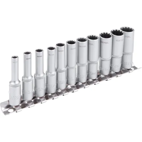 Hlavice nástrčné prodloužené, multi-lock, sada 11ks, 1/4"(4-13mm), crv EXTOL PREMIUM 8818111
