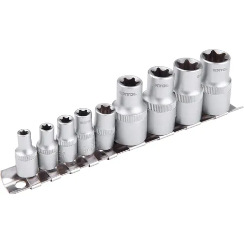 Hlavice nástrčné vnitřní torx, sada 9ks, 1/4",1/2" (e 5-18), crv EXTOL PREMIUM 8818115
