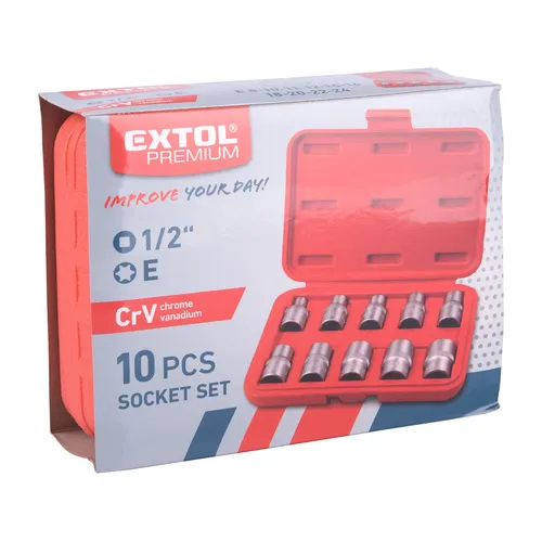Hlavice nástrčné vnitřní torx, sada 10ks, 1/2" (e8-e24), crv/s2 EXTOL PREMIUM 8818128