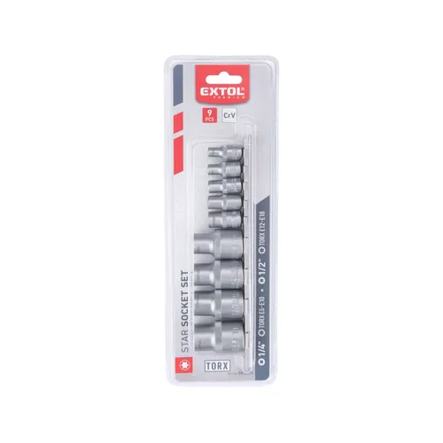 Hlavice nástrčné vnitřní torx, sada 9ks, 1/4",1/2" (e5-e18), crv EXTOL PREMIUM 8818115