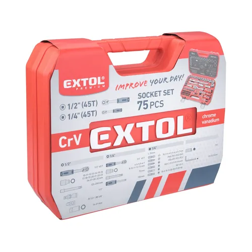 Hlavice nástrčné, sada 75ks, 1/4", 1/2" EXTOL PREMIUM 8818321