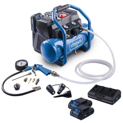 Scheppach C-ACT160/6-X-SET S2 2x20 V IXES aku bezolejový kompresor 6 l + 2x 2Ah baterie + duální nabíječka 2,4 A