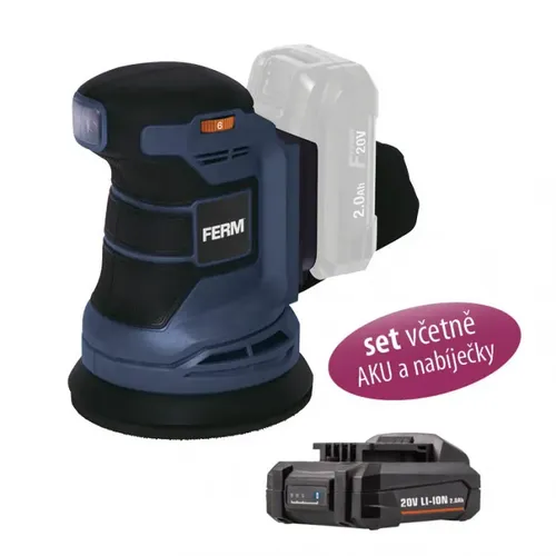 Ferm Aku excentrická bruska 20V - 1x2Ah - Platform ESM1013 SET