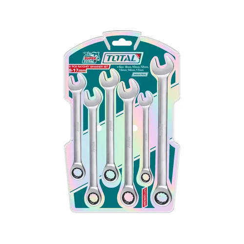 Klíče ráčnové očkoploché, sada 6ks, 8-17mm, industrial, crmo TOTAL THT102RK566