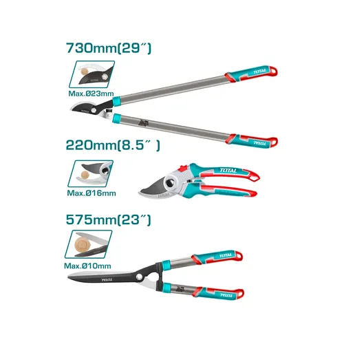 Nůžky zahradnické, sada 3ks, industrial, crv TOTAL THT1576033