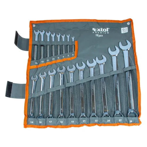 Klíče očkoploché extra dlouhé, sada 18ks, 6-30mm, crv EXTOL PREMIUM 8816052
