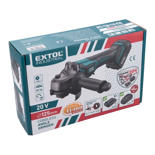 Bruska úhlová aku share20v, 125mm, brushless, 2ah EXTOL INDUSTRIAL 8791840