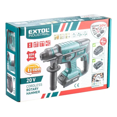 Kladivo vrtací aku share20v, 1,7j, sds plus, brushless, 2ah EXTOL INDUSTRIAL 8791818