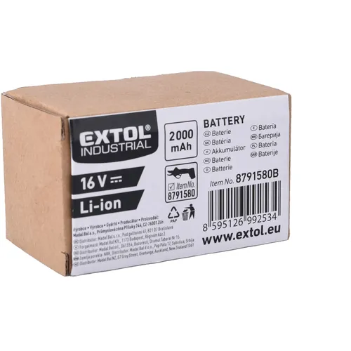 Baterie akumulátorová, 16v li-ion, 2ah EXTOL INDUSTRIAL 8791580B