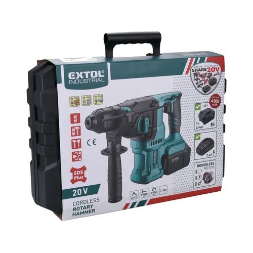 Kladivo vrtací aku share20v, 2,6j, sds plus, brushless, 4ah EXTOL INDUSTRIAL 8791816