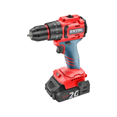 Vrtací šroubovák aku s příklepem share20v, 50nm, brushless, 2ah EXTOL PREMIUM 8891808