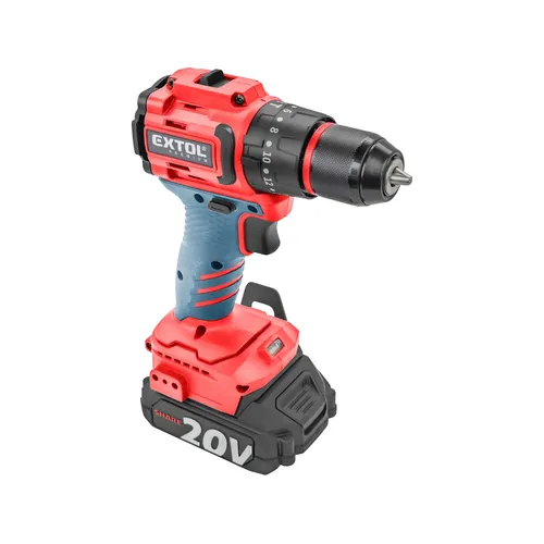 Vrtací šroubovák aku s příklepem share20v, 50nm, brushless, 2ah (2×) EXTOL PREMIUM 8891806