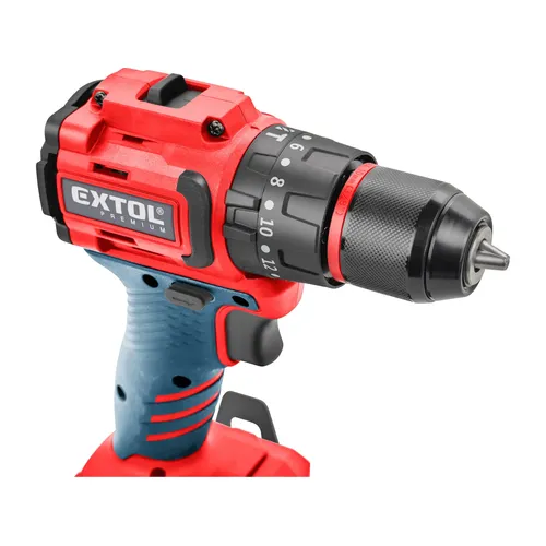 Vrtací šroubovák aku s příklepem share20v, 50nm, brushless, 2ah (2×) EXTOL PREMIUM 8891806