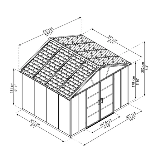 Palram - Canopia Yukon 11' x 9' antracit heavy duty prostorný domek s možností dalšího rozšíření (základní modul)