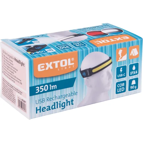 Čelovka 350lm, cob, usb nabíjení EXTOL LIGHT 43187