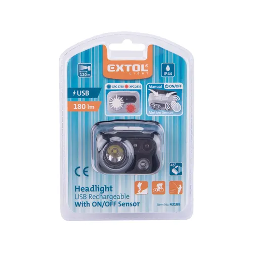 Čelovka 180lm, xpg, usb nabíjení EXTOL LIGHT 43188