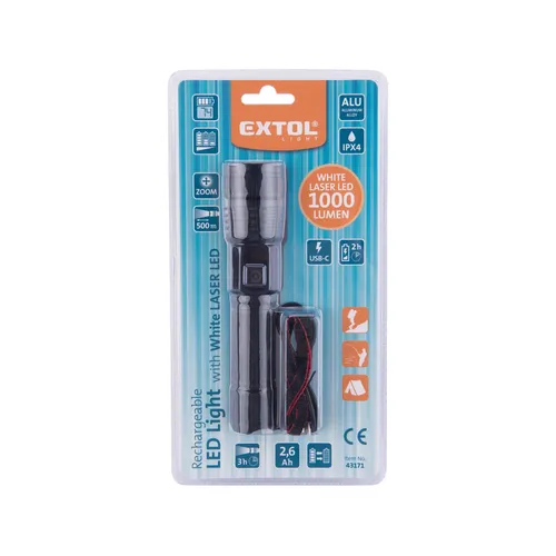 Svítilna 1000lm, usb nabíjení, white laser led EXTOL LIGHT 43171